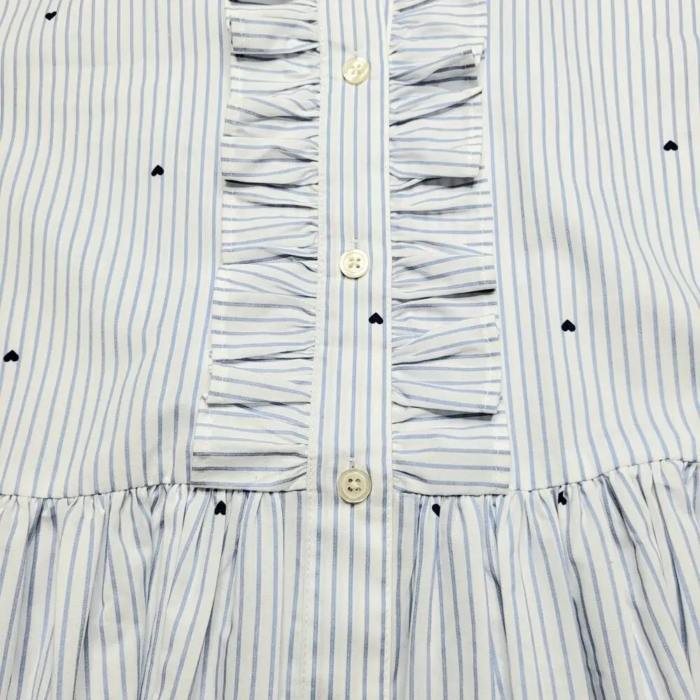 Kate‎ Spade Striped Button Down Mini Shirt Dress Hearts Blue White Cotton Small